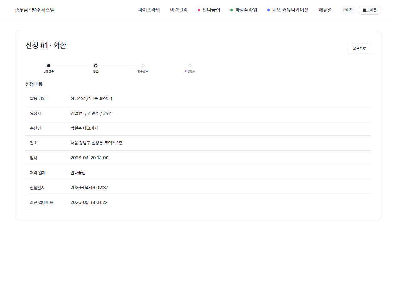 내 신청 상세 — 화환
